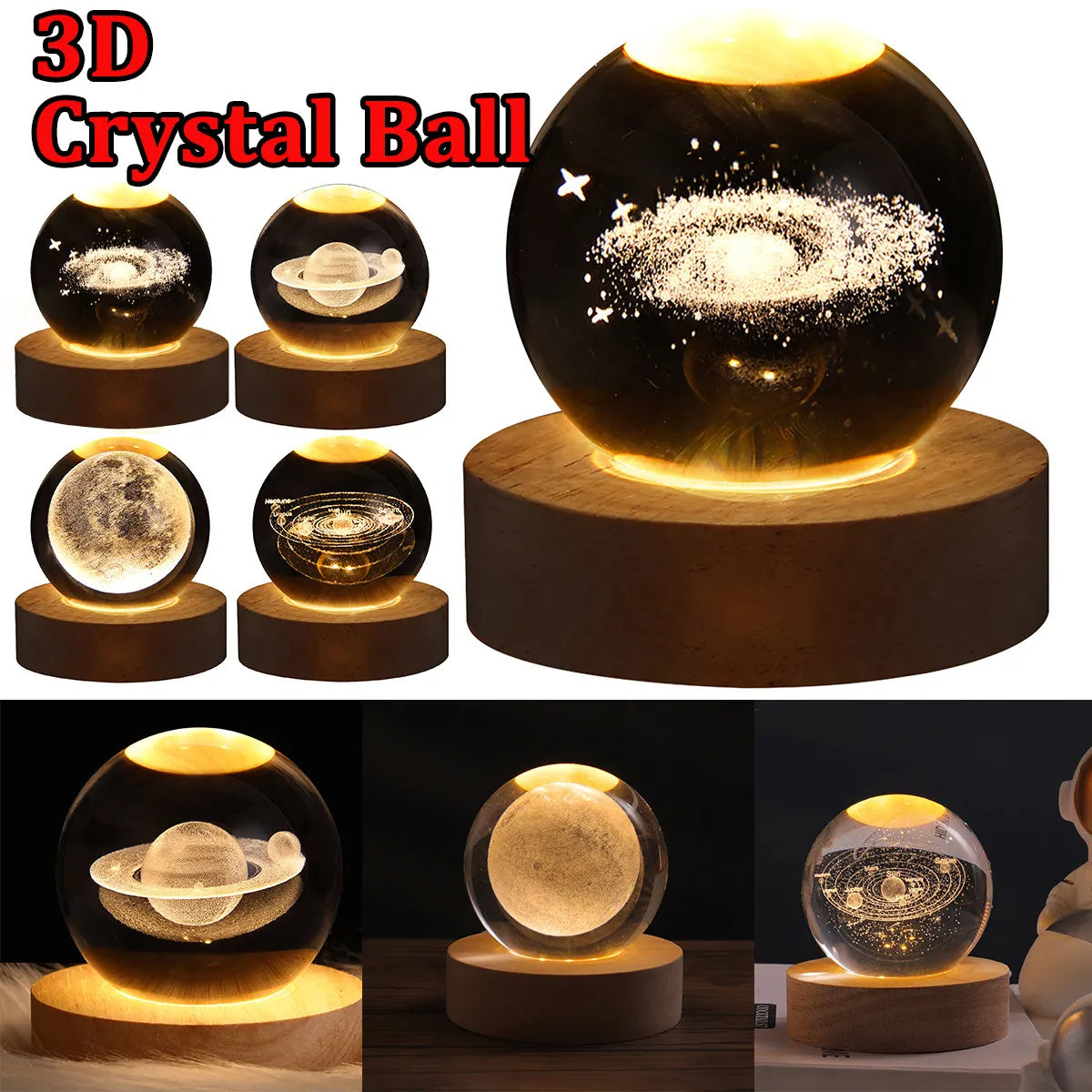 3D LED Galaxy Crystal Ball Night Light – Moon & Planet Lamp for Home & Gifts