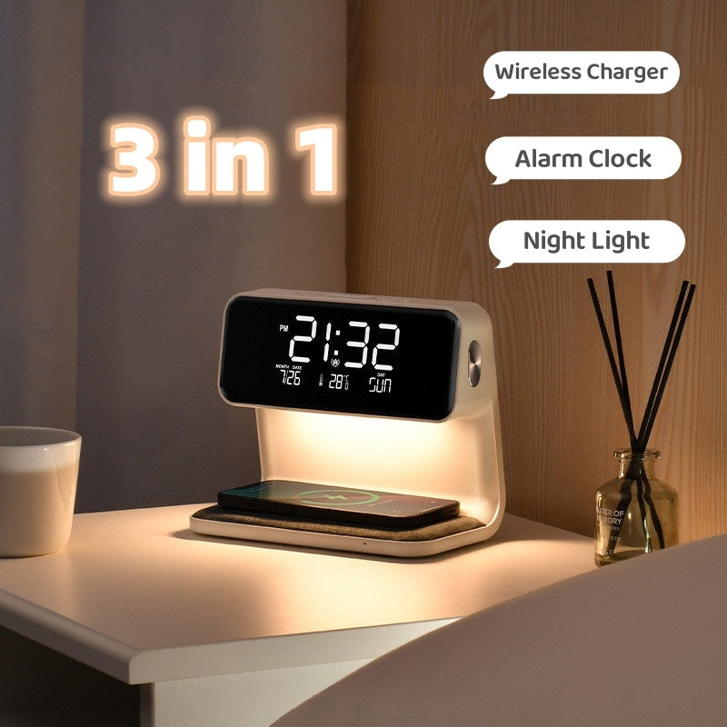 3-in-1 Bedside Lamp with Wireless Charger & Alarm Clock – Touch Control Light