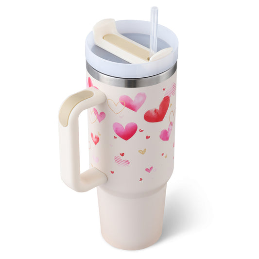 40oz Stainless Steel Insulated Tumbler with Straw, Lid & Handle – Spill-Proof