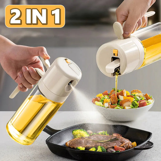 2-in-1 Oil Sprayer Bottle &amp; Vinegar Bottle – Olive Oil Spray Bottle for Cooking, Pouring &amp; Misting – 550ml Glass Dispenser