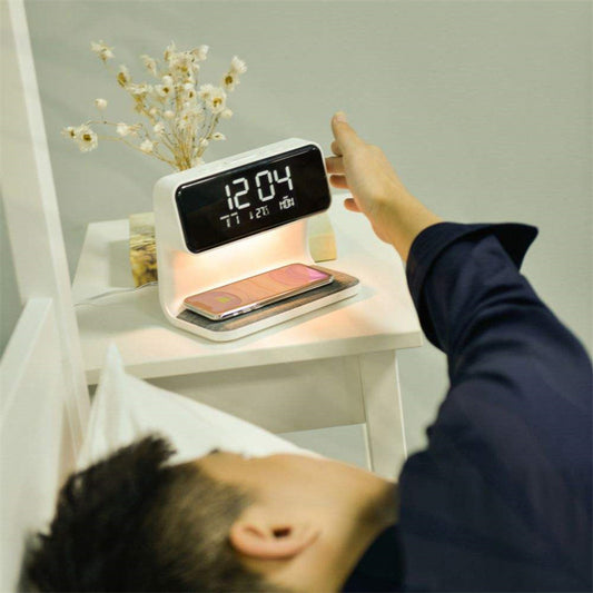 3-in-1 Bedside Lamp with Wireless Charger & Alarm Clock – Touch Control Light