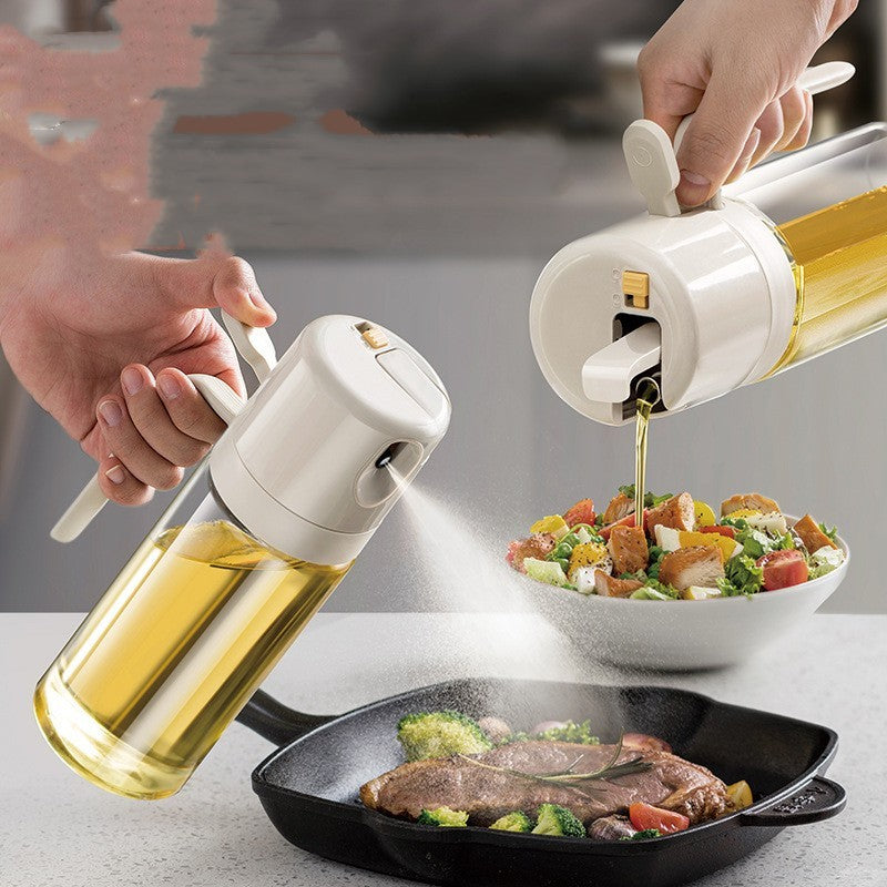 2-in-1 Oil Sprayer Bottle &amp; Vinegar Bottle – Olive Oil Spray Bottle for Cooking, Pouring &amp; Misting – 550ml Glass Dispenser