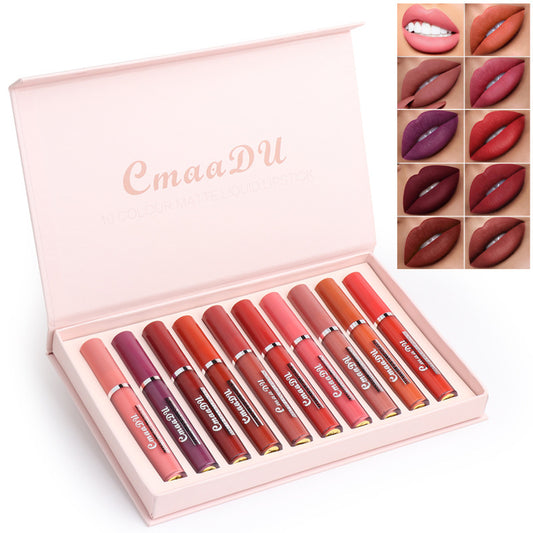 Waterproof Matte Lipstick Set for Women – 10pcs Long-Lasting, Non-Stick Cups