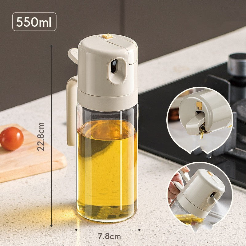 2-in-1 Oil Sprayer Bottle &amp; Vinegar Bottle – Olive Oil Spray Bottle for Cooking, Pouring &amp; Misting – 550ml Glass Dispenser